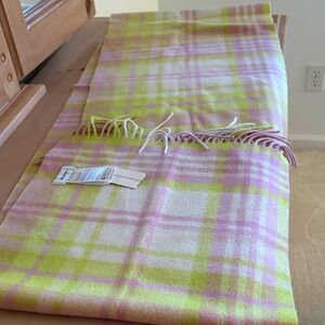 Maeve Plaid Pink and Yellow Wool/Cashmere Scarf NWT